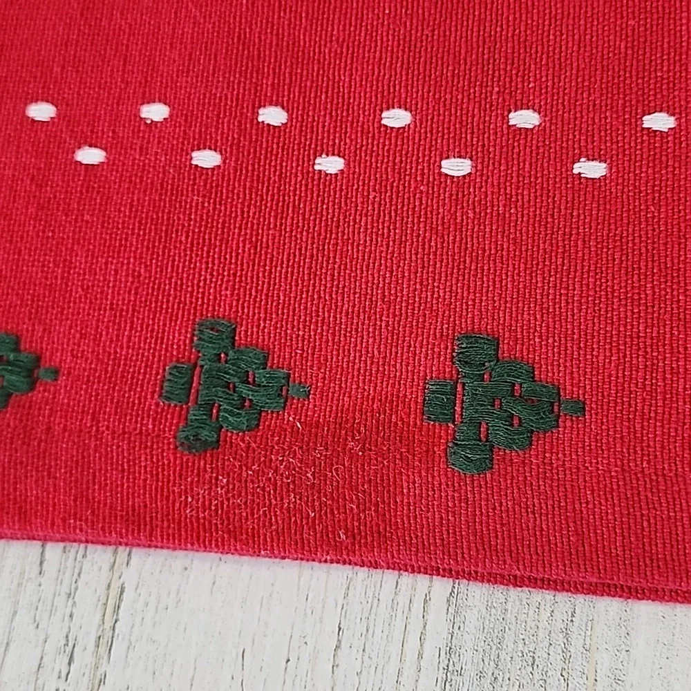 Crate & Barrel Snowy Woods red green reversible table runner 14